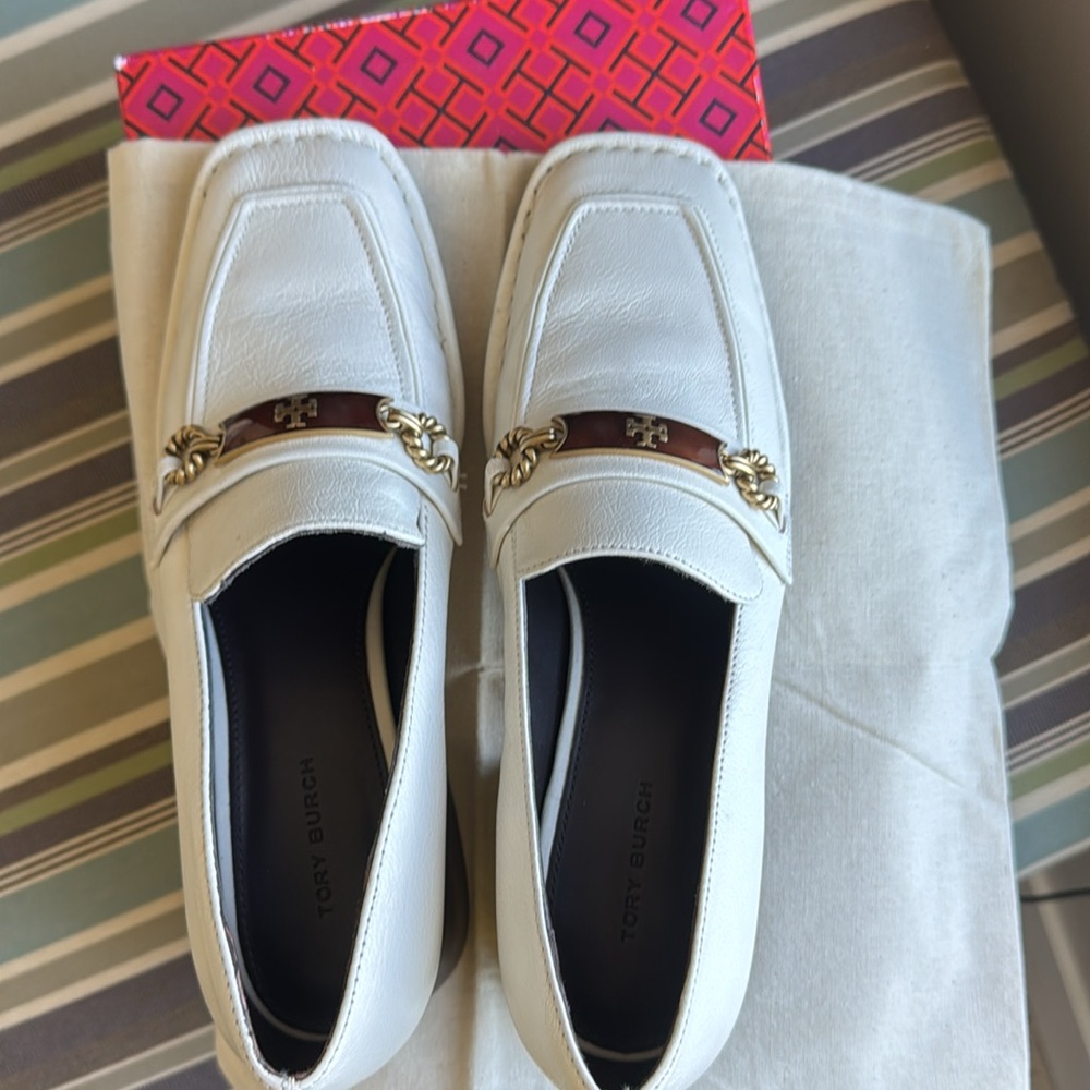 Tory Burch Perrine Heel Loafer 55mm New Ivory 104 Size 8 - Picture 5 of 13